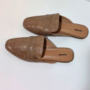 Sale Mid-brown Croc Embossed Faux Leather Mules/Shoes